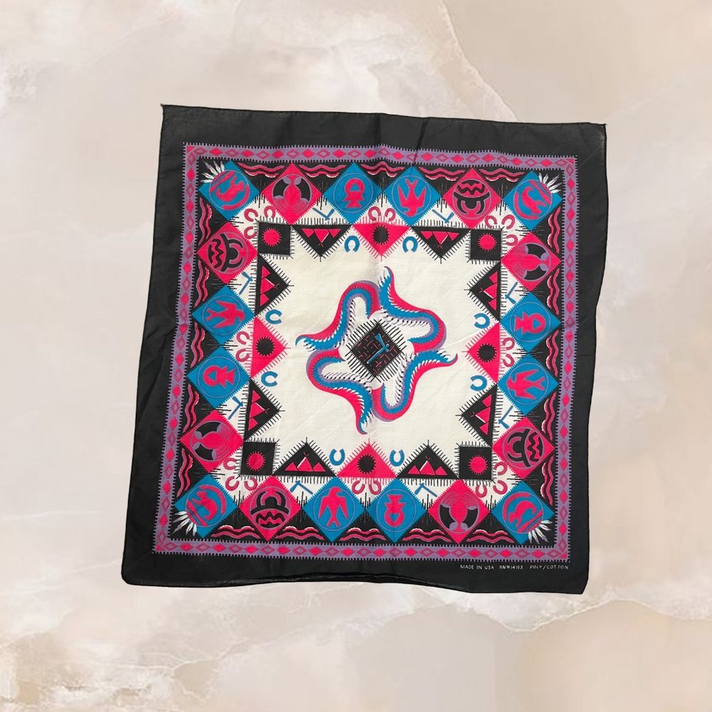 Vintage Southwestern Tribal Native Bandana Handkerchief Scarf Cotton Blend OSFA